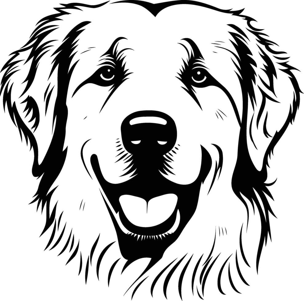A simple yet striking black and white illustration of a friendly dog's head, perfect for use in pet related designs, logos, or social media content vector