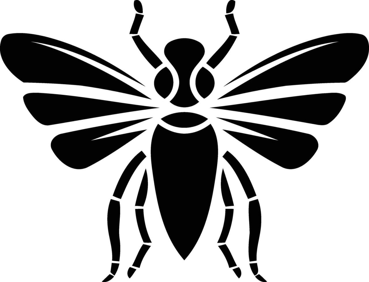 A stylized black and white bee silhouette, perfect for use in logos, designs, and branding materials vector