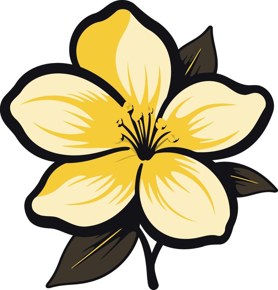 Yellow Flower with Black Outline and Leaves vector