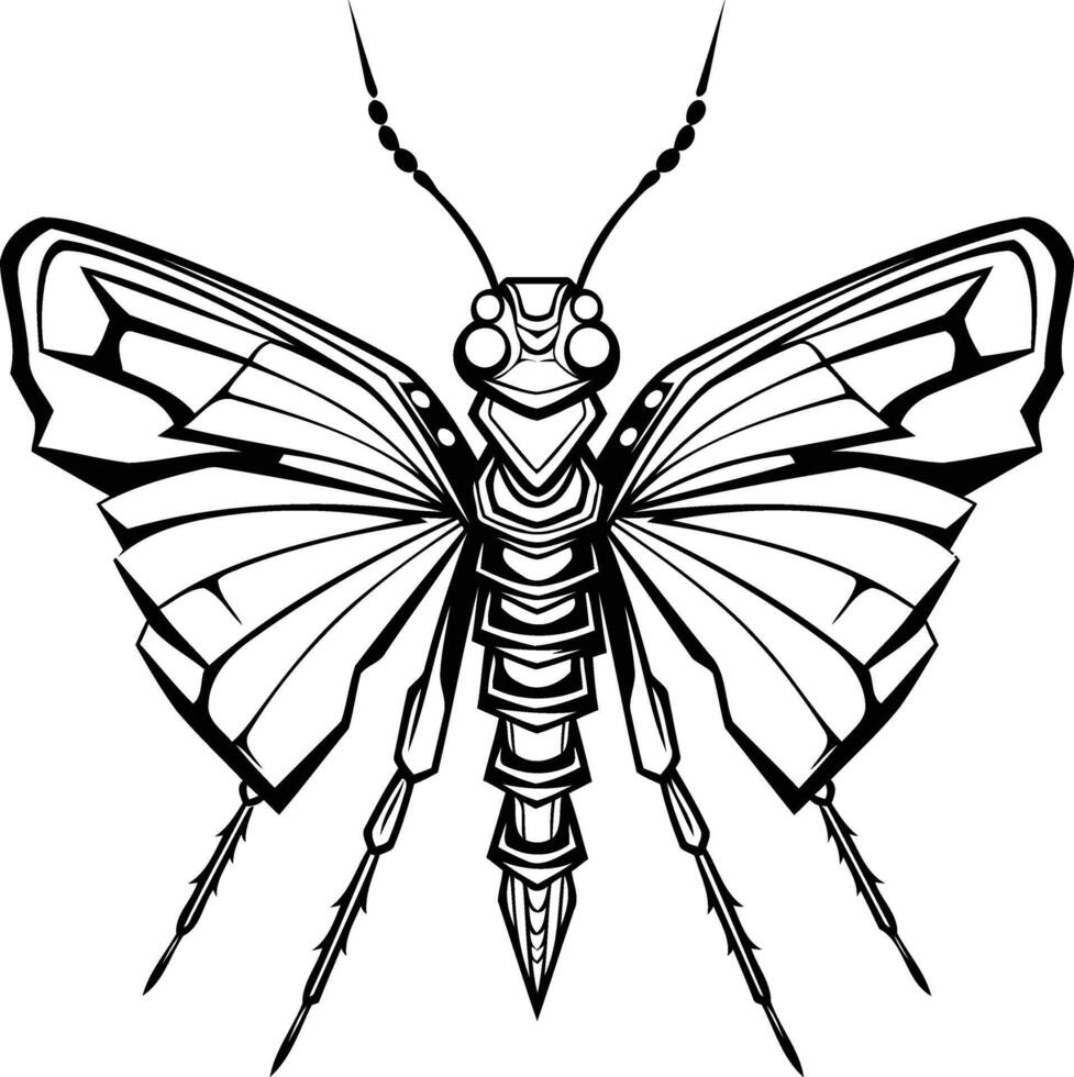 A striking black and white illustration of a stylized butterfly vector