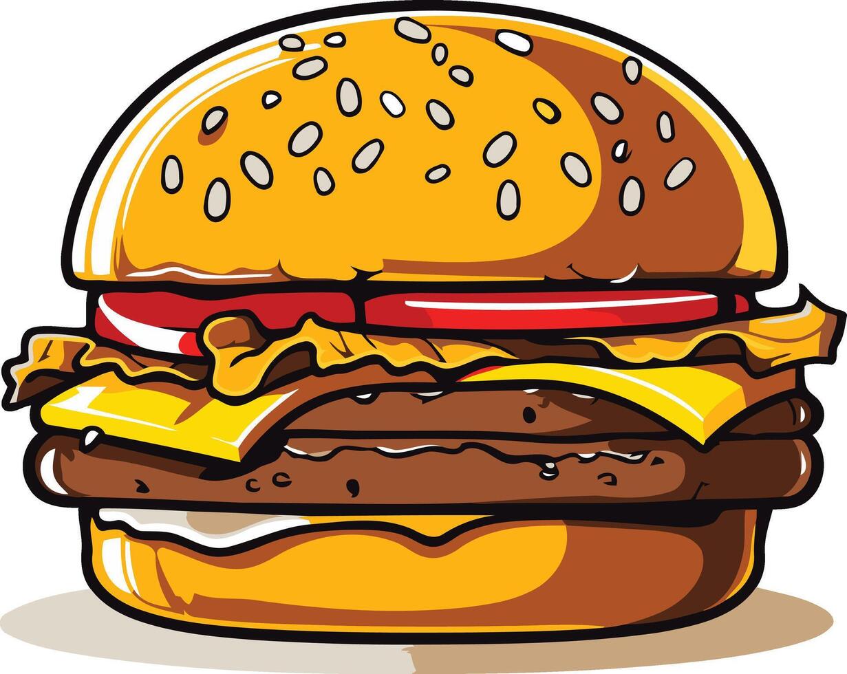 Double Cheeseburger with Sesame Seed Bun vector