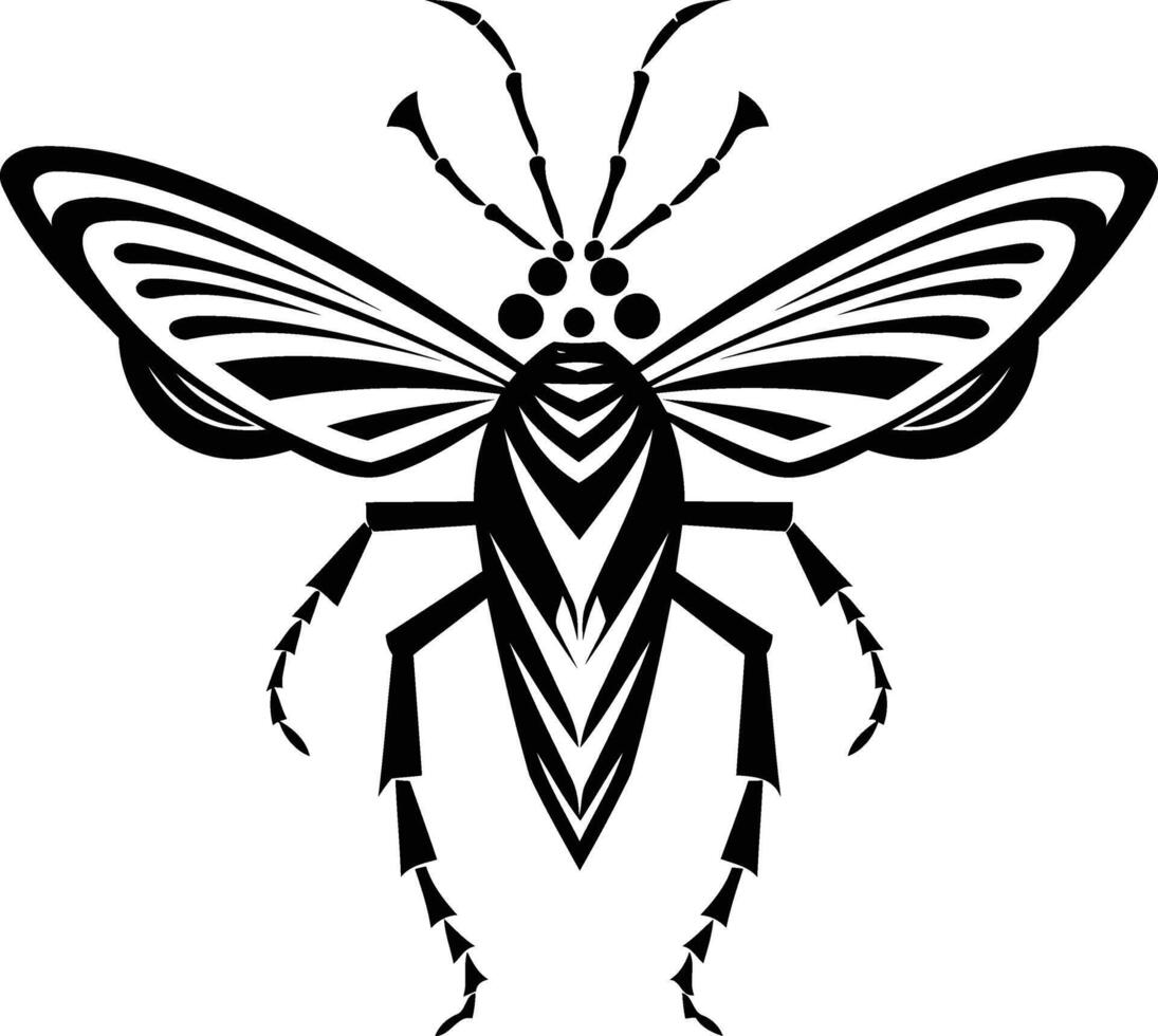 Black and white element illustration of a stylized insect vector