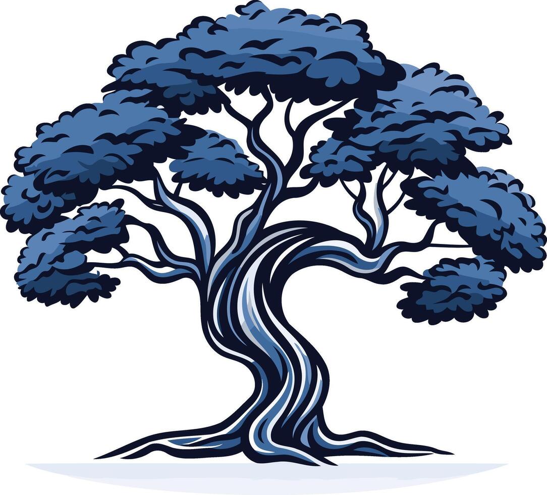 Blue Silhouette of a Bonsai Tree vector