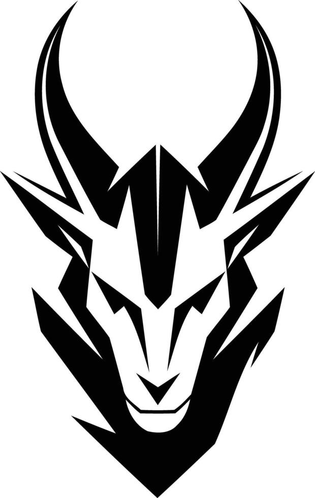 A striking black and white logo featuring a stylized, menacing goat head vector