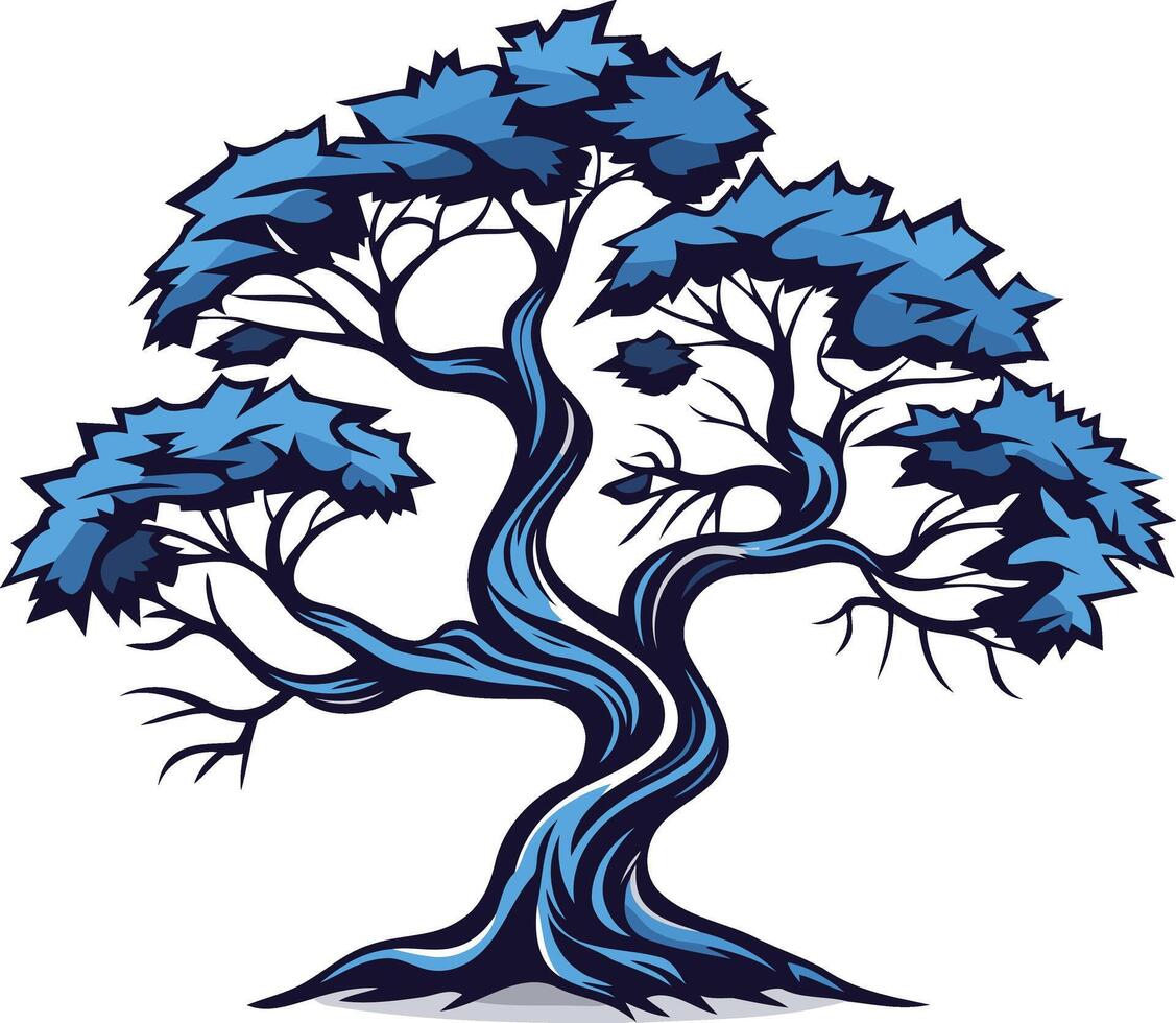 Blue Bonsai Tree Illustration vector