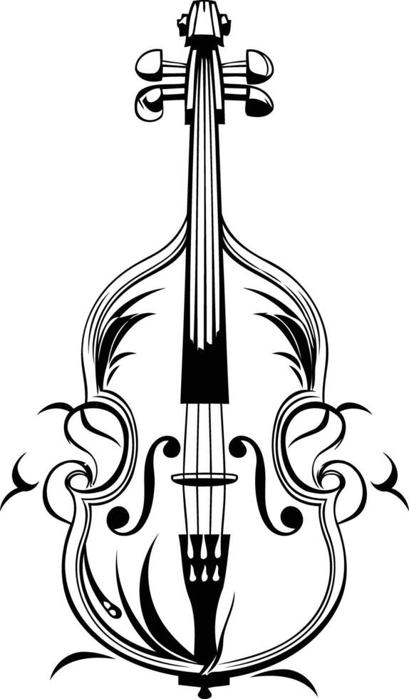 Elegant black and white illustration of a violin with intricate floral details vector