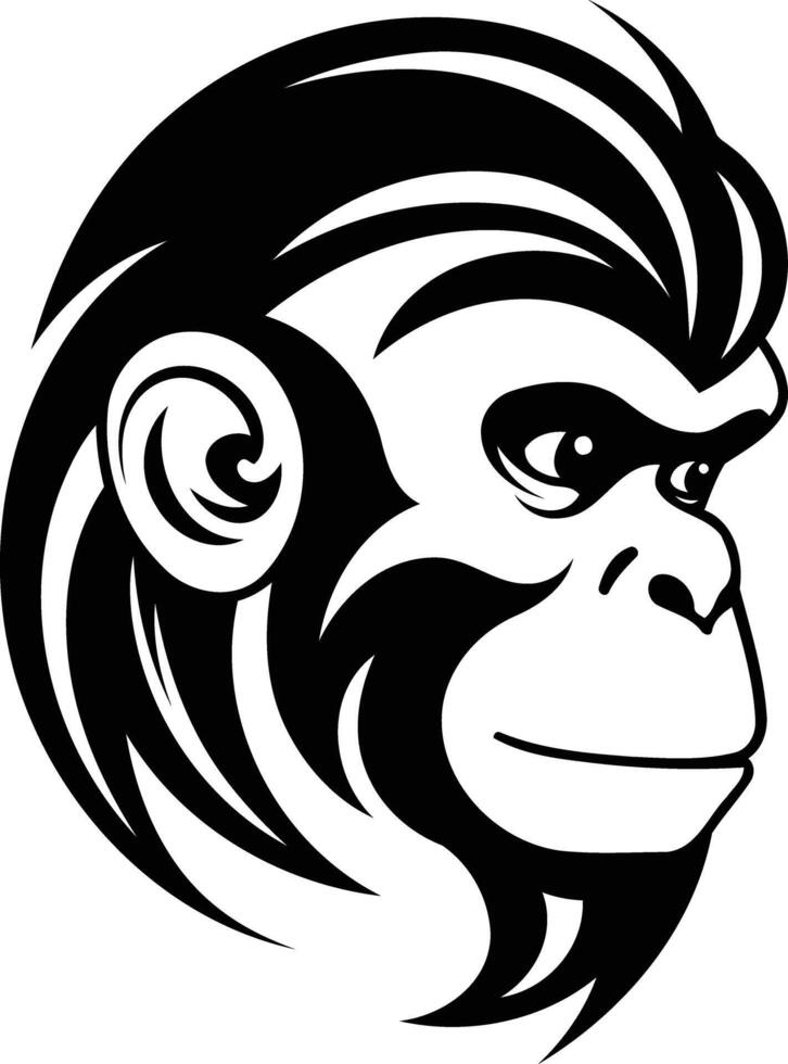 A bold and stylized black and white illustration of a monkey's head, perfect for tattoo design, branding, or streetwear vector