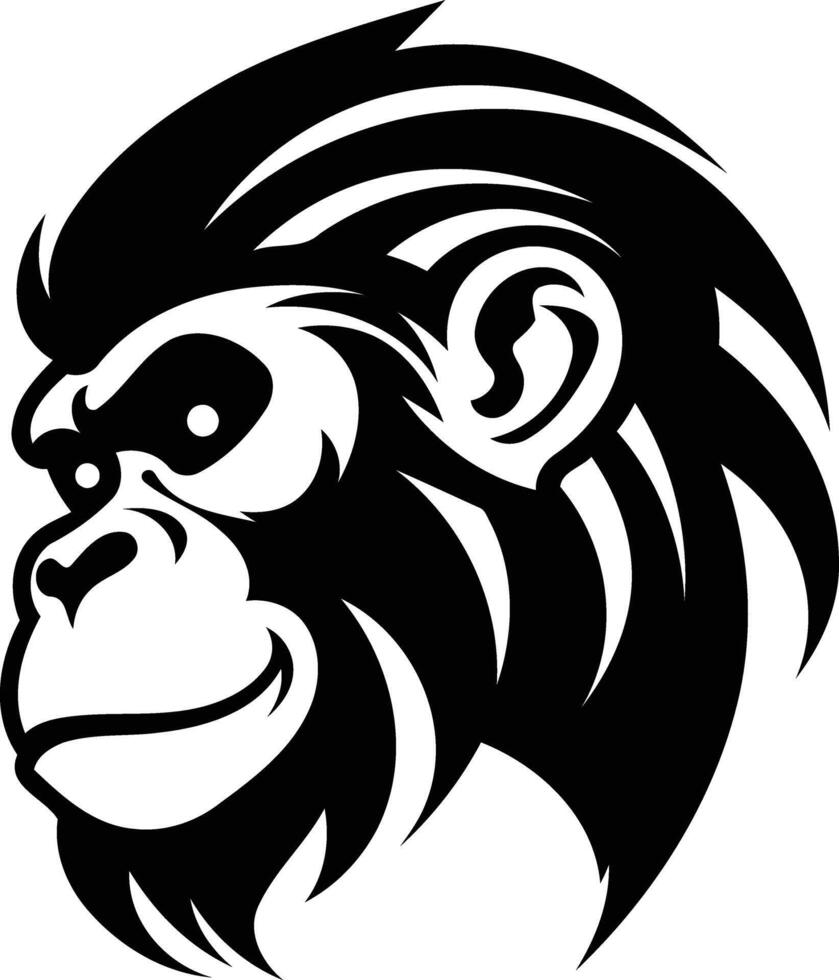 Bold and graphic, this black and white illustration of a gorilla head is perfect for tattoos, branding, and more vector