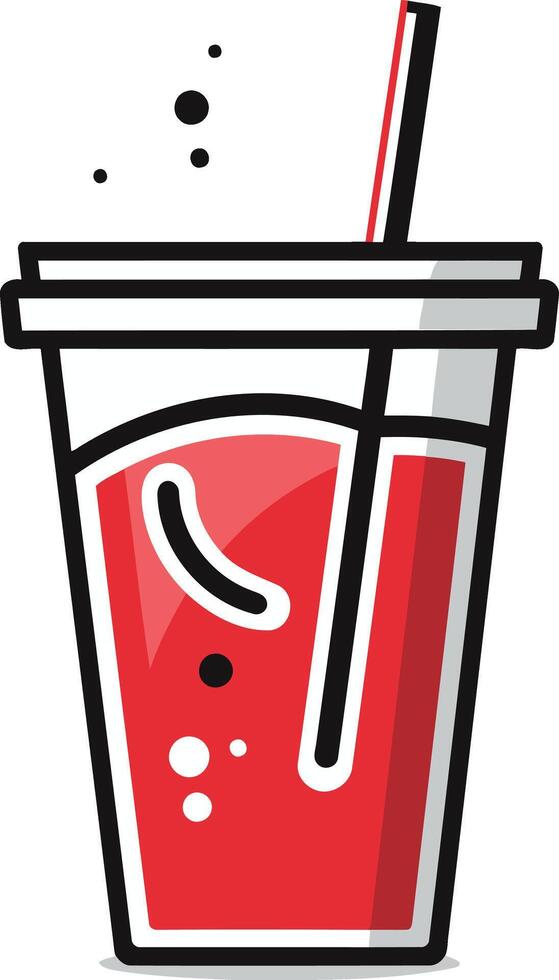 Red Drink with Straw and Bubbles in a Plastic Cup vector
