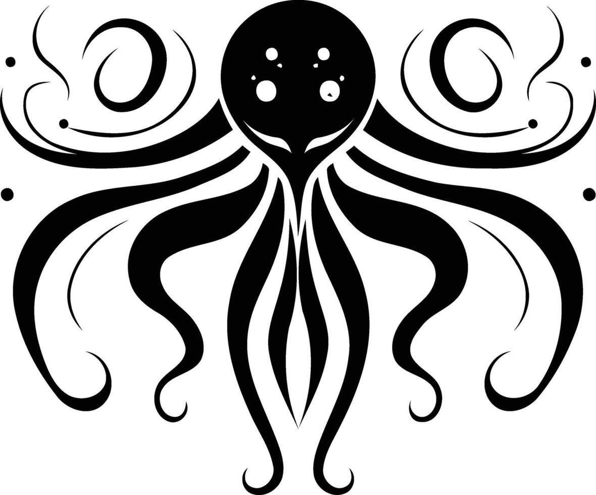 Stylized black and white octopus design with swirling tentacles vector