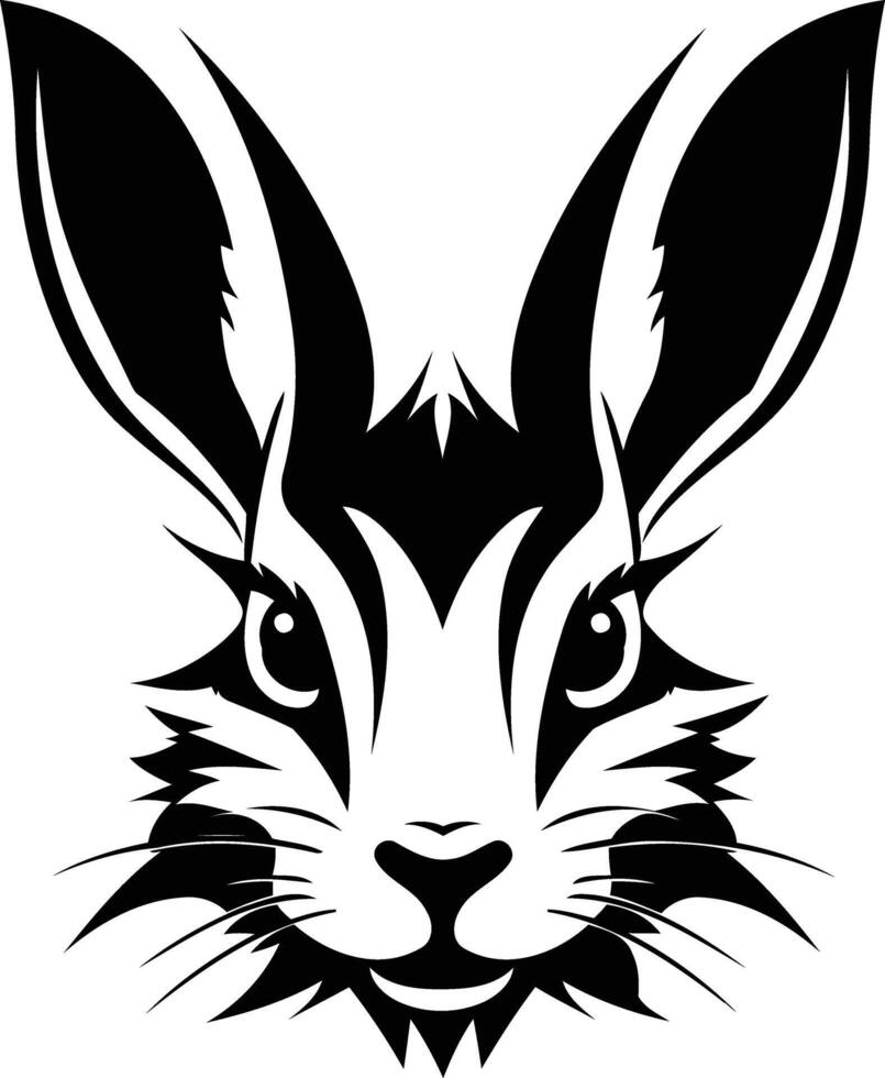 A bold and striking black and white illustration of a rabbit's head, perfect for tattoos, branding, or graphic design projects vector