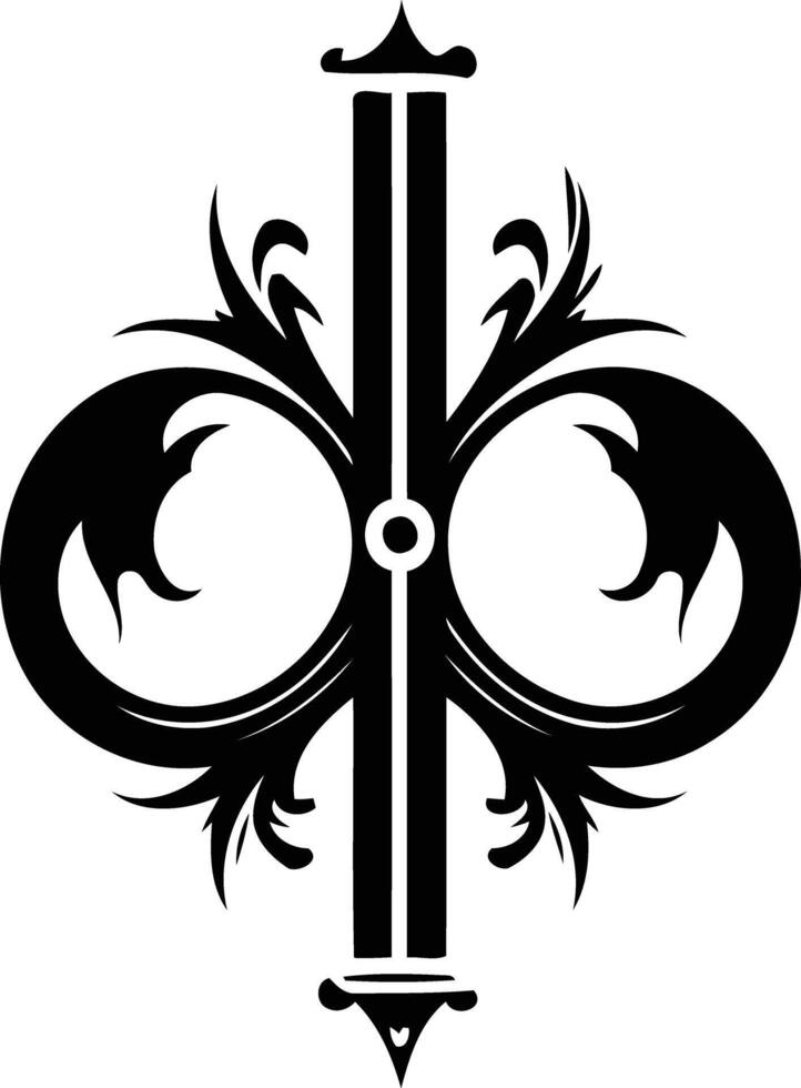 Stylish black and white tattoo design featuring a central vertical element with intricate floral details vector