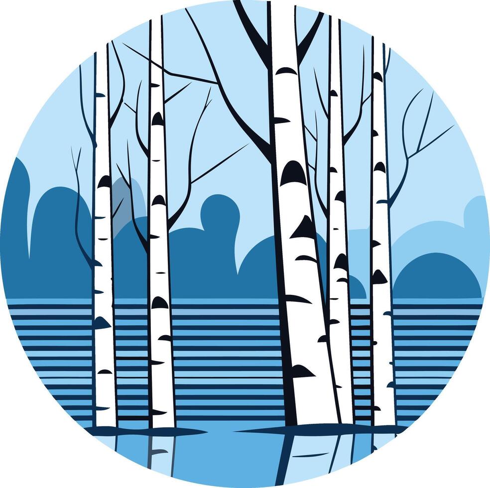 Birch Trees by a Blue Lake vector