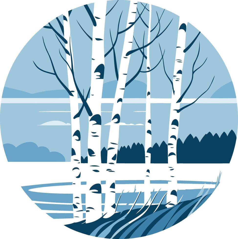 Winter Birch Trees by the Lake vector
