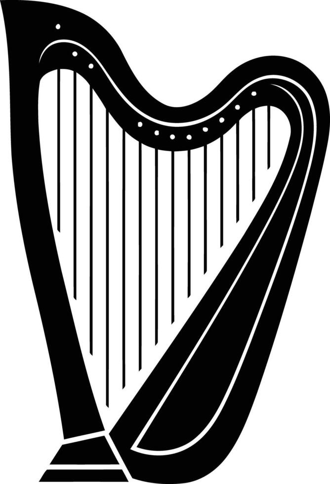 A simple yet elegant black and white illustration of a harp vector