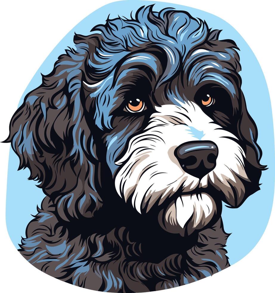 Portrait of a Black and White Dog with Blue Highlights vector