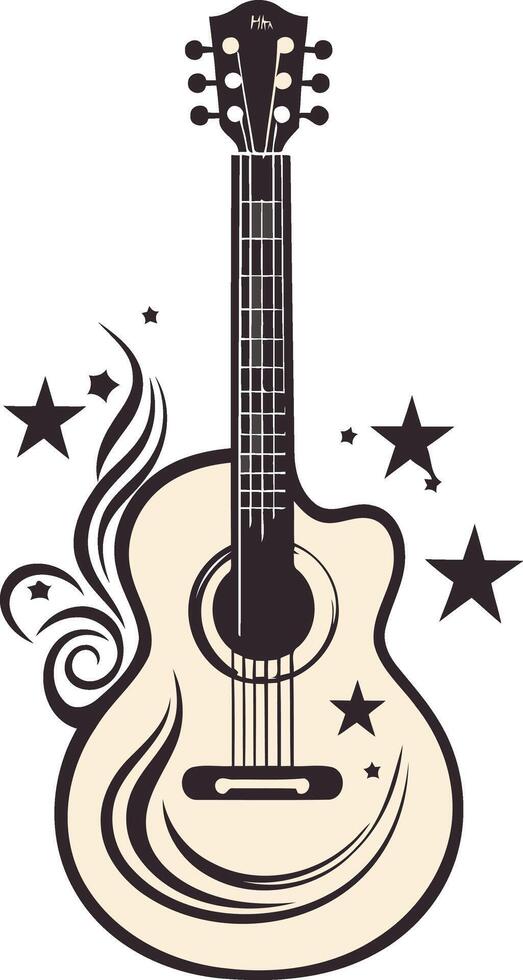 Acoustic Guitar with Stars and Swirls vector