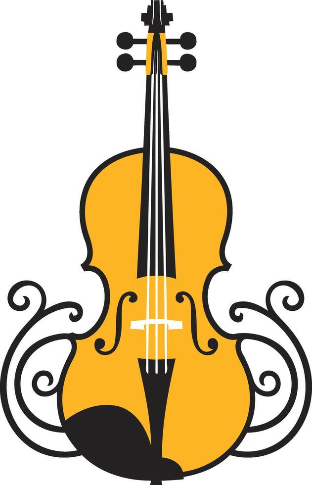 Yellow Violin With Black Outline and Swirls vector