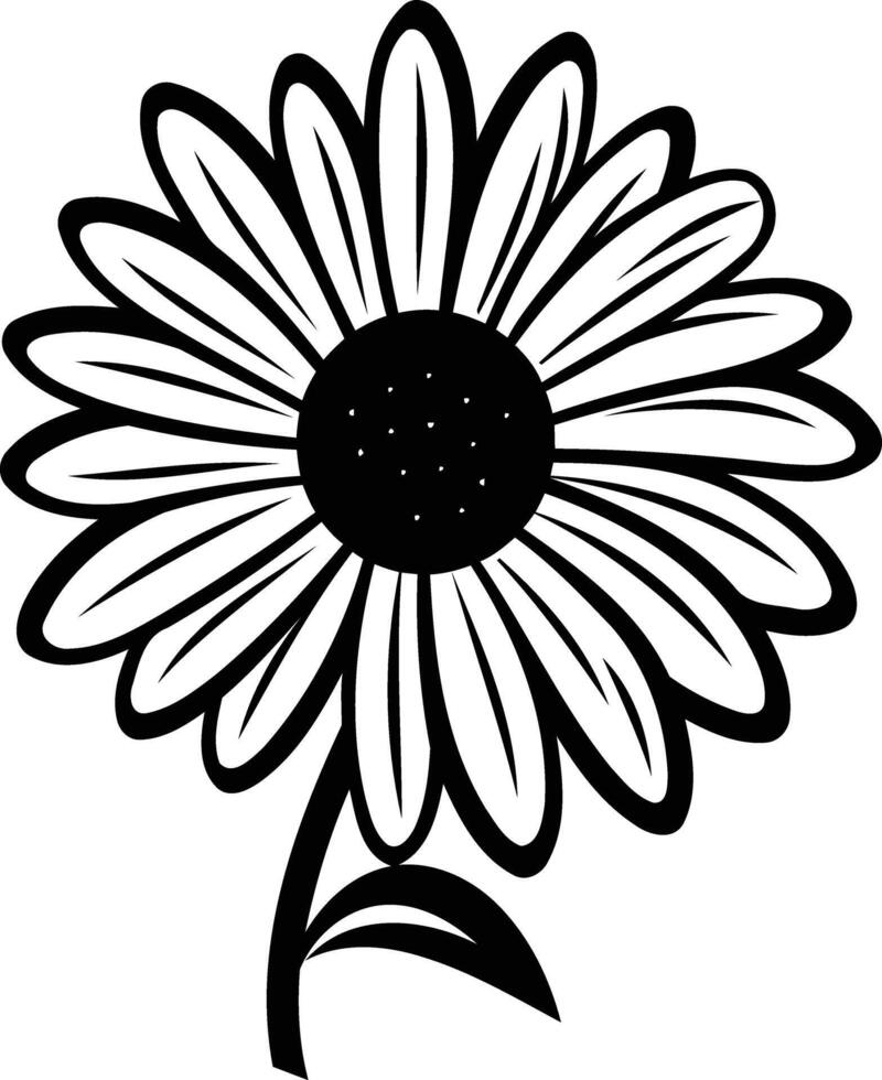 Simple black and white line art illustration of a daisy flower vector