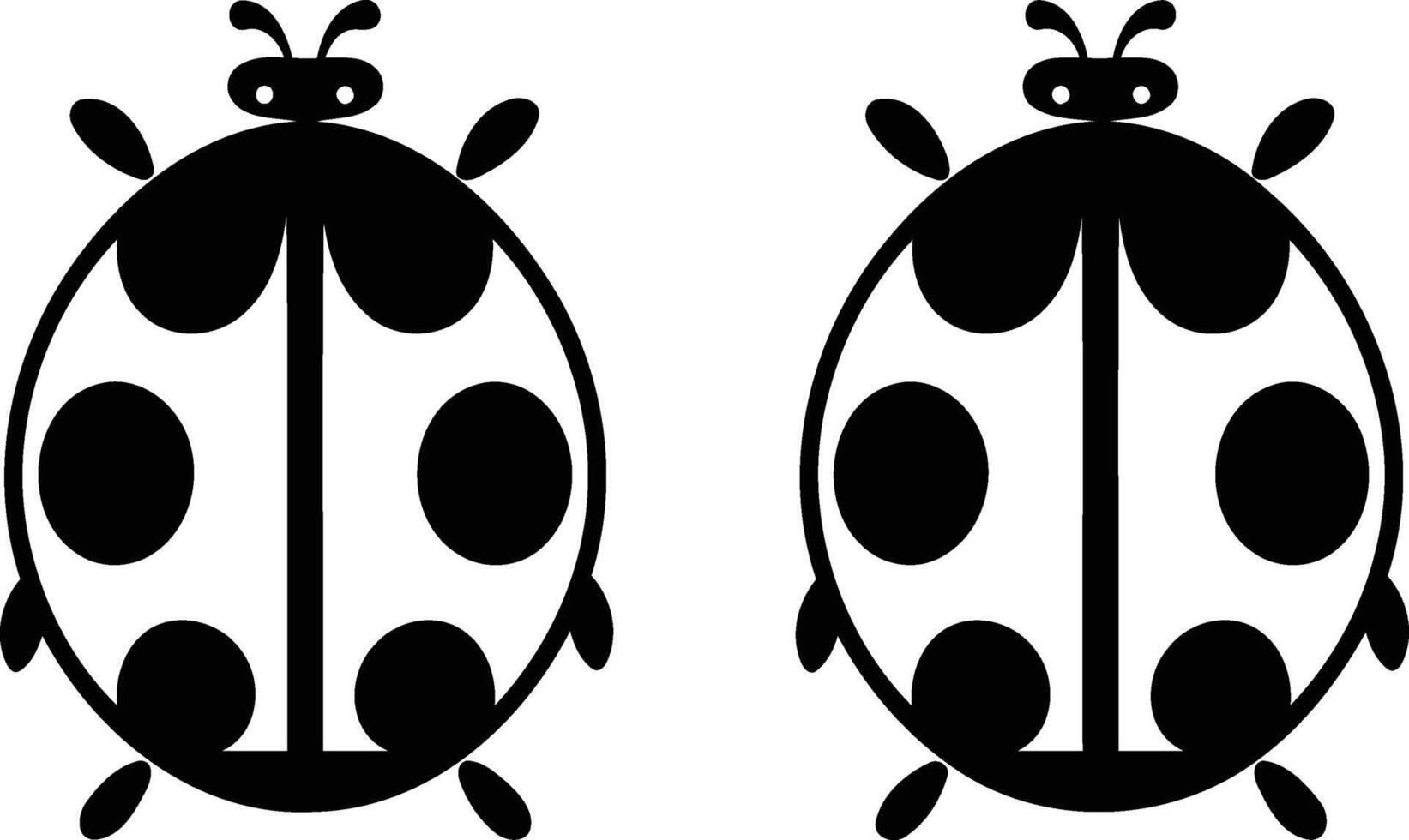 Simple black and white illustration of two ladybugs, perfect for children's books, educational materials, or crafting projects vector