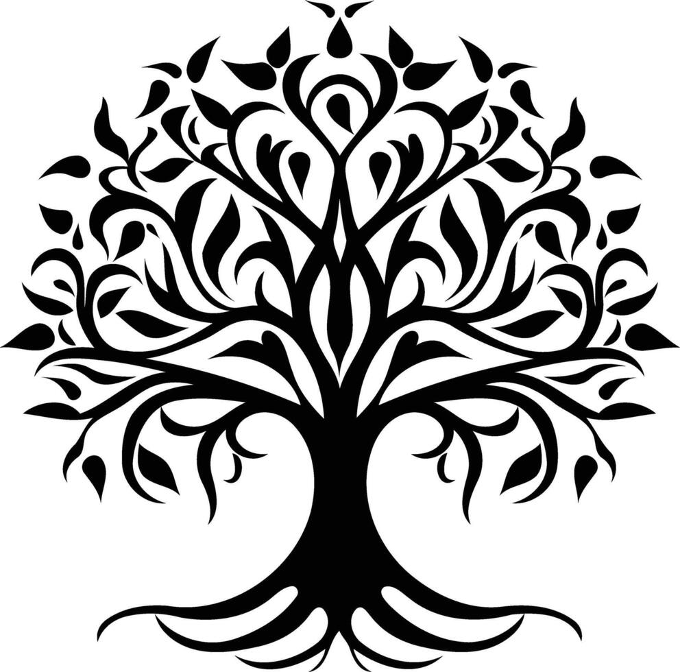 Elegant black and white stylized tree design, perfect for tattoo inspiration, logos, and decorative elements vector