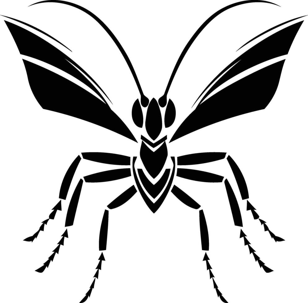 Stylized black and white insect silhouette, perfect for tattoo designs, logos, or graphic design projects vector