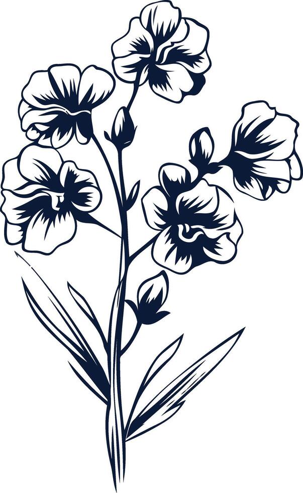 Navy Blue Flower Branch Illustration vector