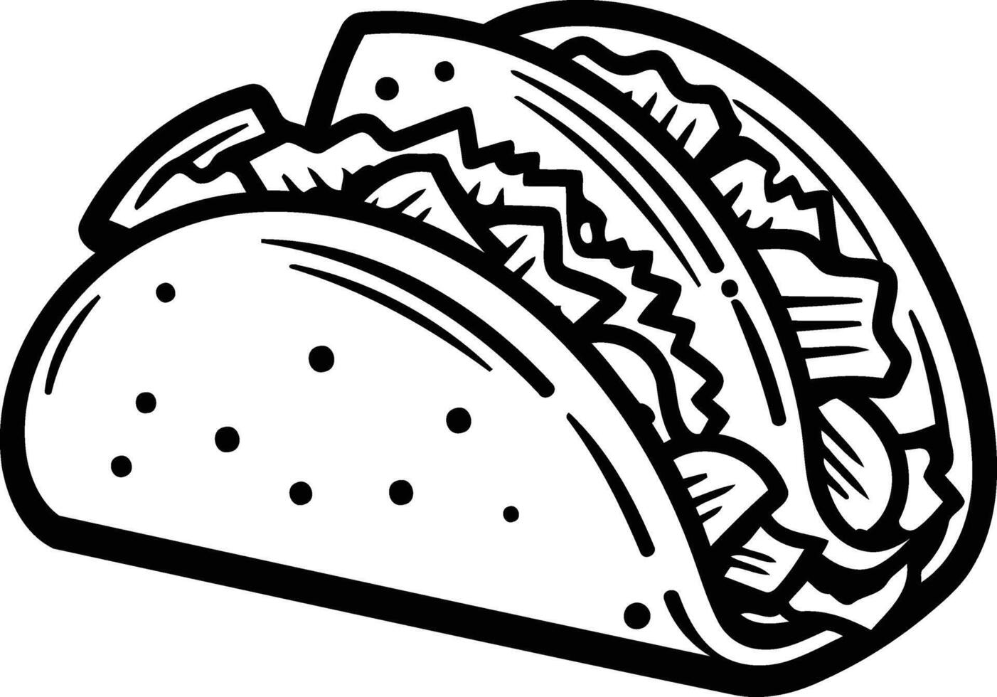 A simple line drawing of a taco, perfect for coloring pages, food illustrations, and menu designs vector