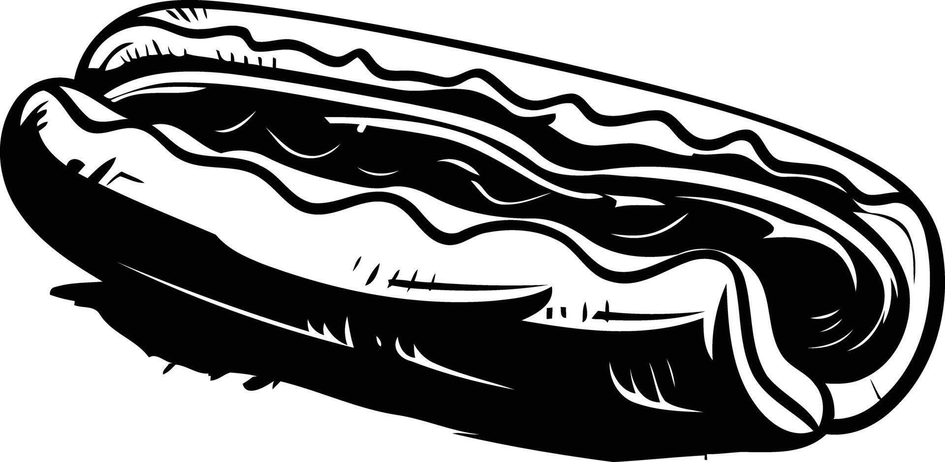 A classic hot dog, silhouetted in black and white, perfect for menu designs, restaurant branding, and social media posts vector