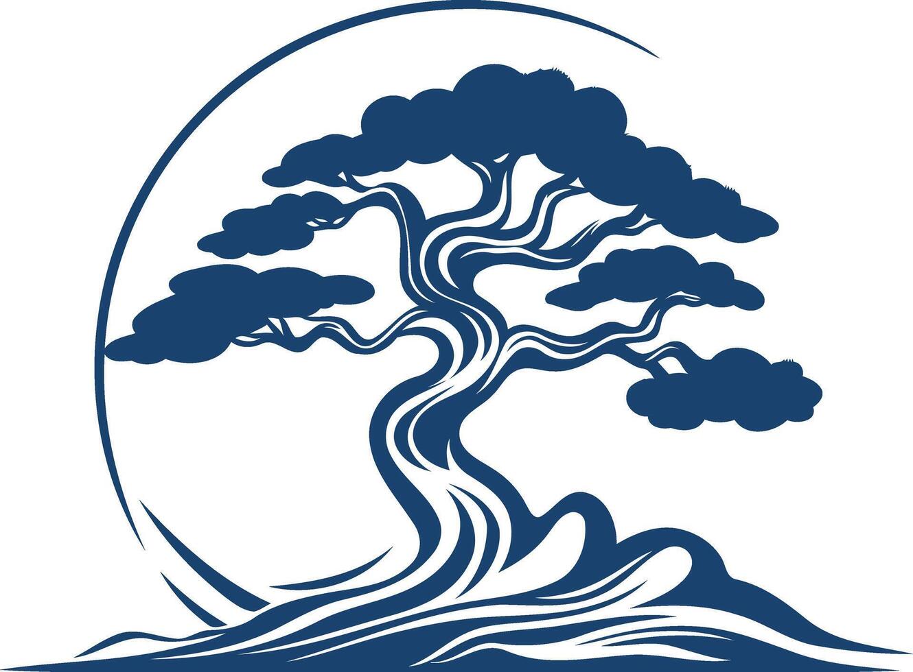 Blue Silhouette of a Bonsai Tree vector