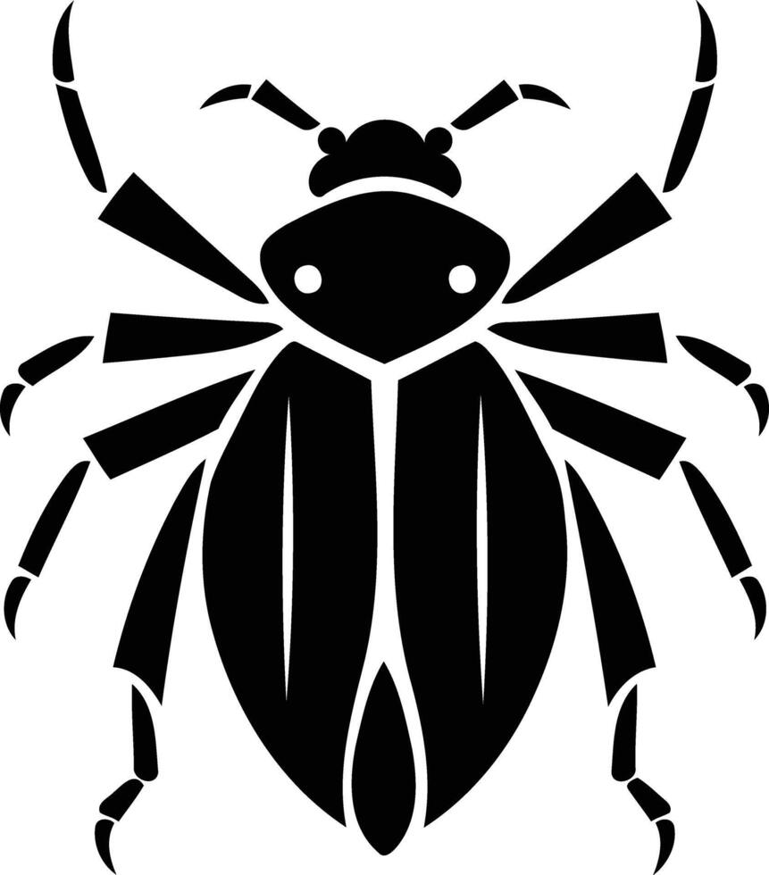 A bold, black and white illustration of a stylized beetle vector