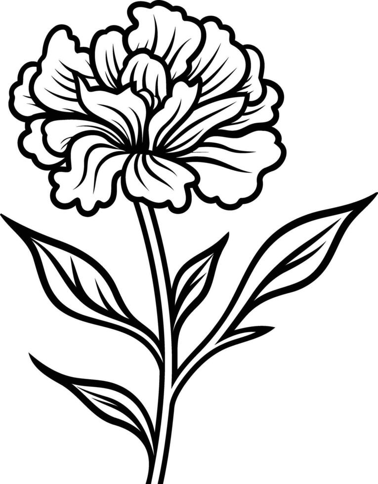 Black and white line drawing of a single flower, perfect for tattoo designs, coloring pages, and more vector