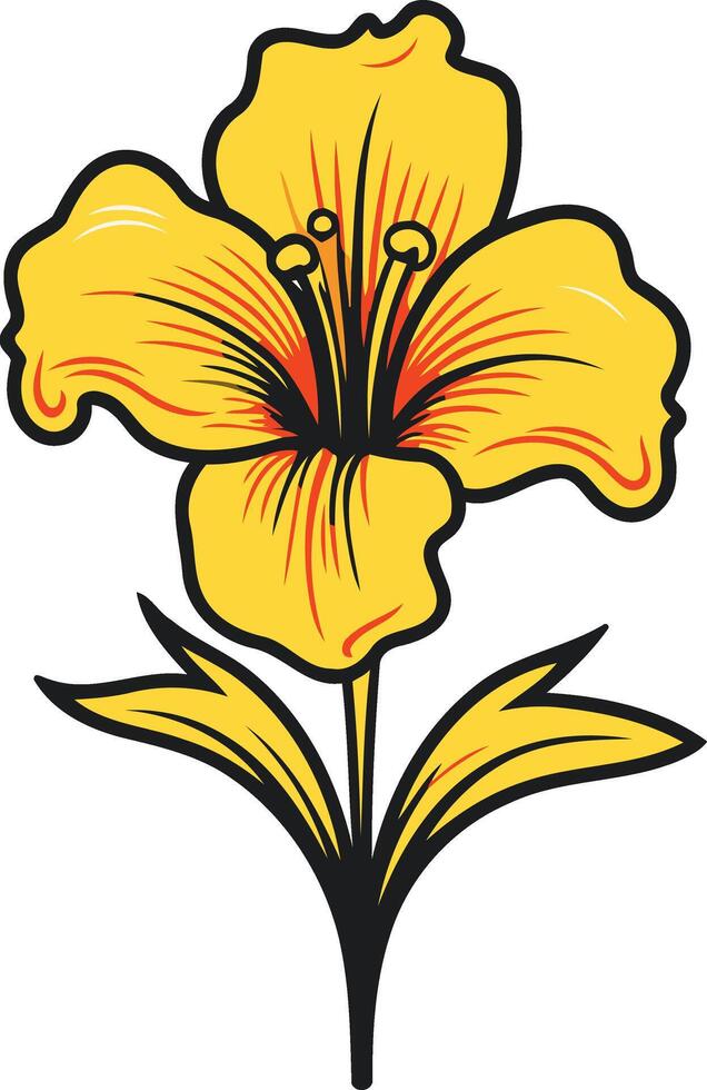 Yellow Flower with Black Outline vector