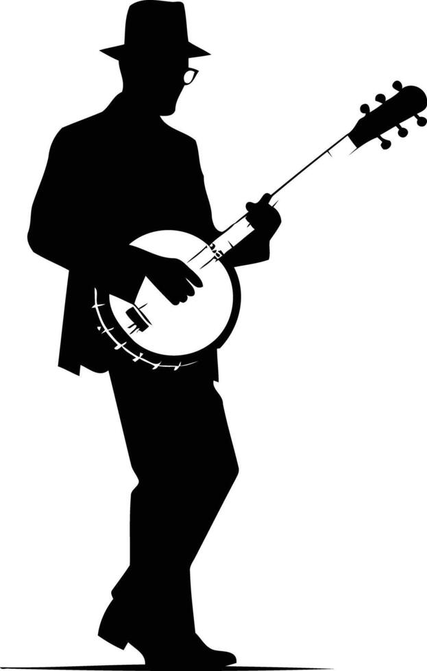 A striking silhouette of a musician playing a banjo, perfect for showcasing musical talent or americana themes vector