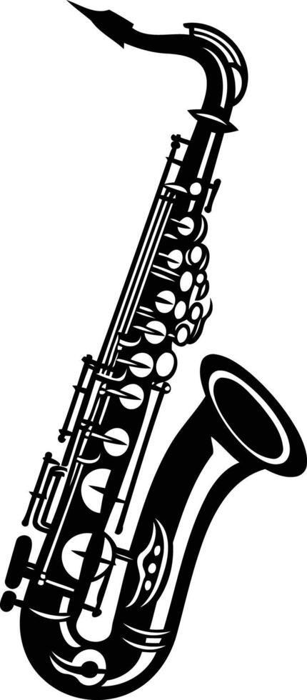 Black and white illustration of a saxophone, perfect for jazz, music, and design projects vector