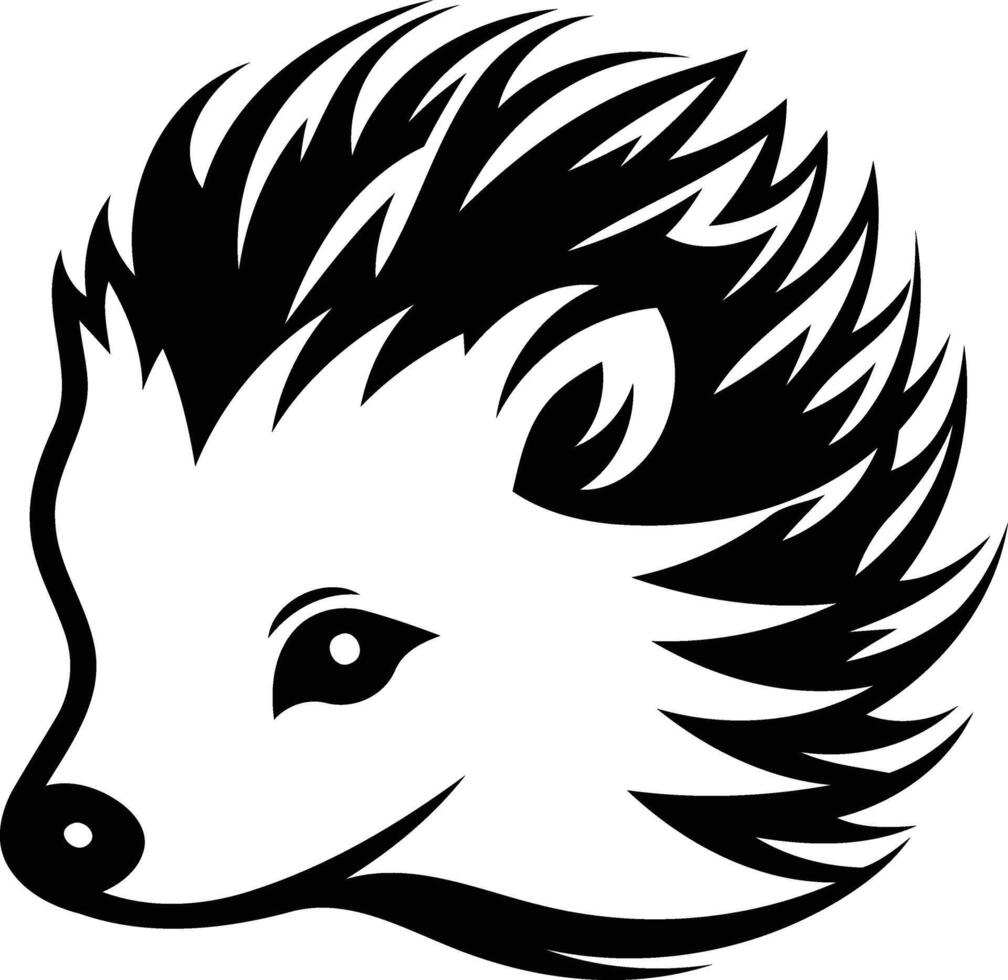 Black and white element illustration of a hedgehog head with spiky hair vector