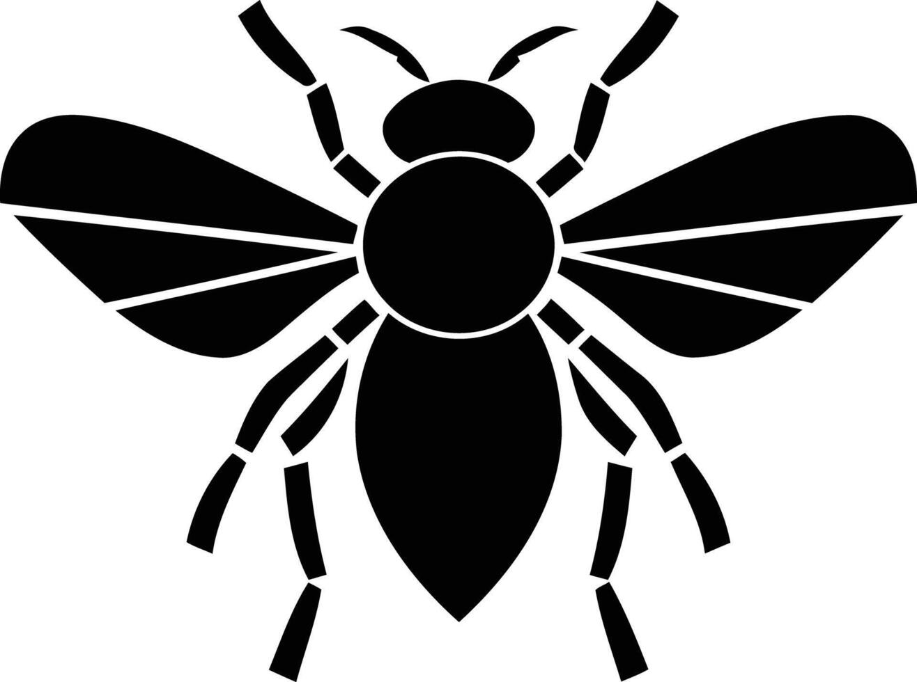 Simple, bold black silhouette of a stylized bee vector
