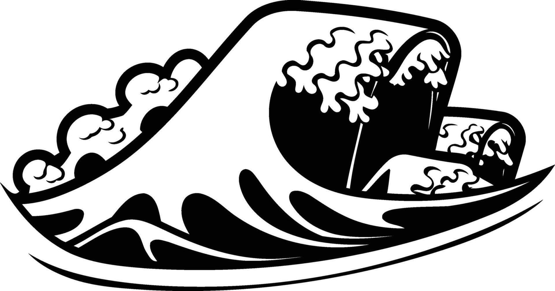 Black and white illustration of a powerful wave crashing vector