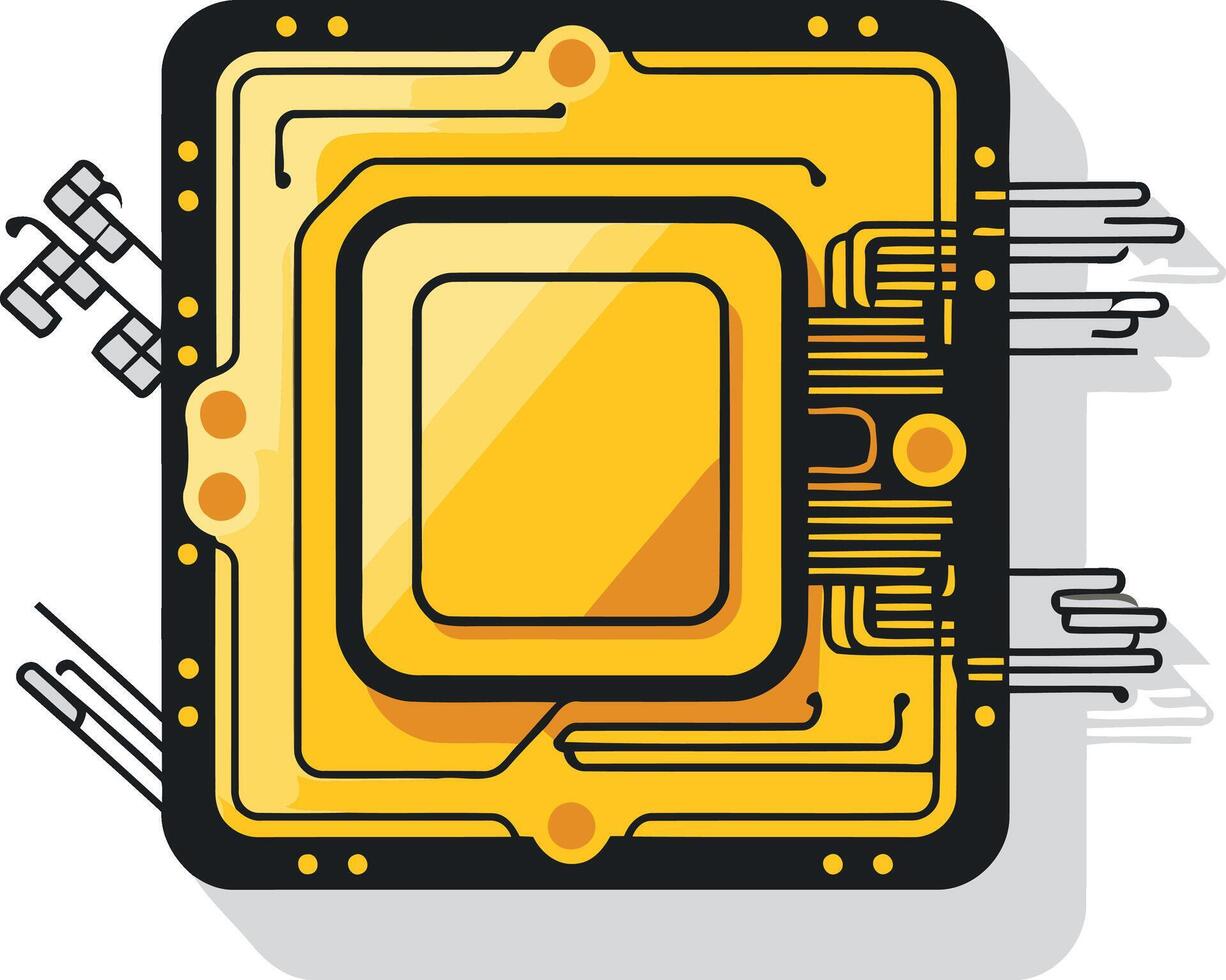 Golden Microchip with Circuitry vector