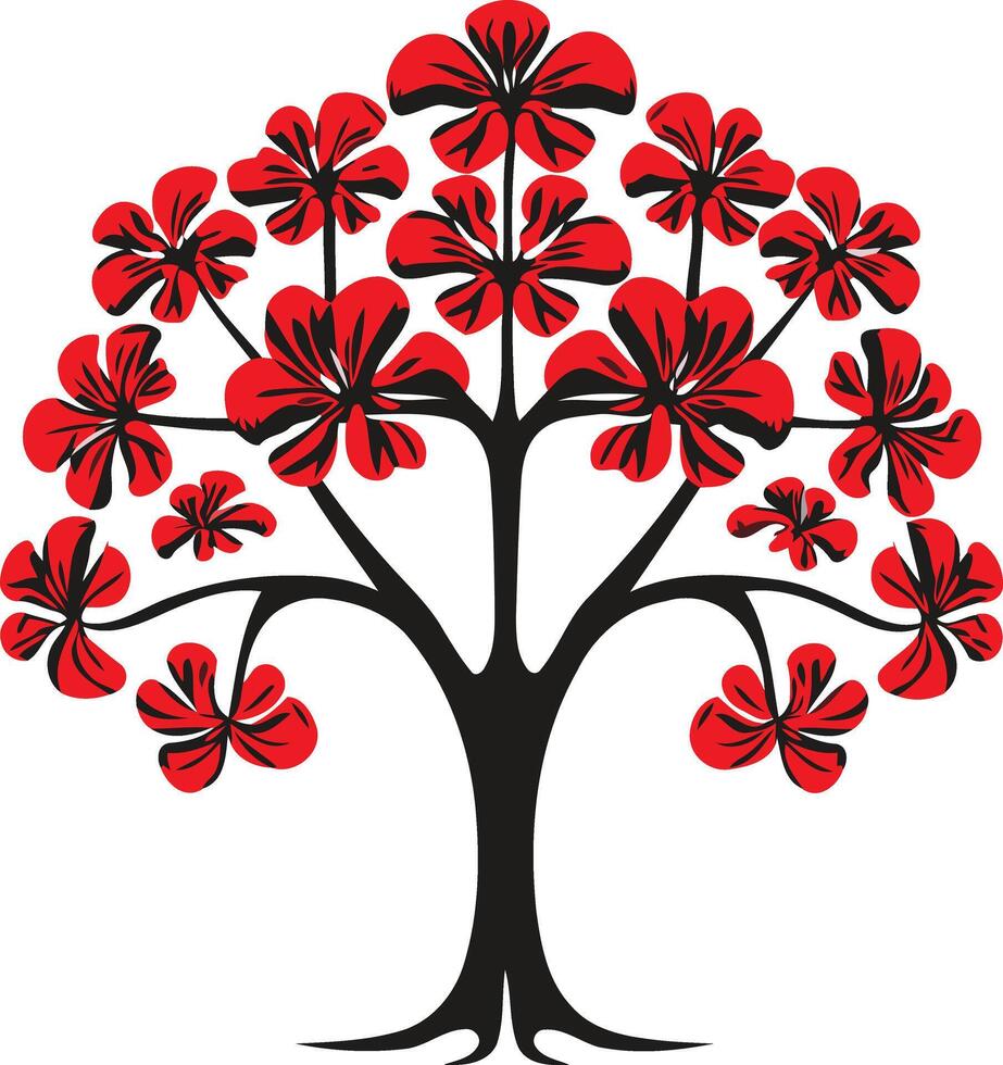 Stylized Red Tree with Black Trunk vector