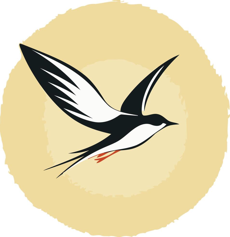 Black and White Bird in Flight Against a Yellow Background vector