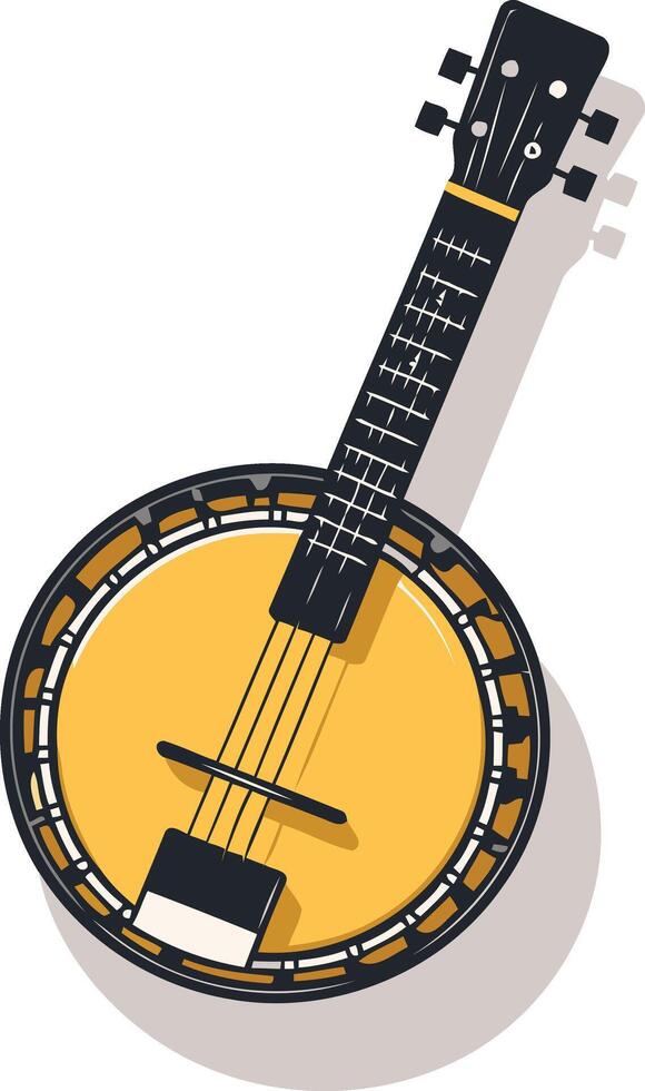 Banjo Illustration with Black Neck and Yellow Body vector
