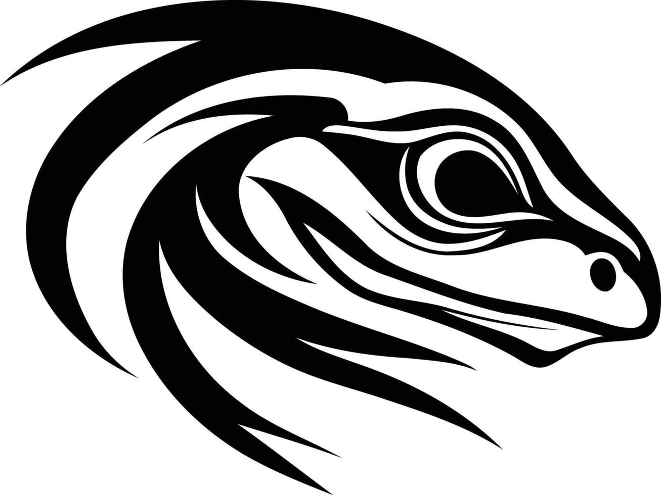 Stylish black and white illustration of a lizard's head, perfect for branding, tattoos, and creative designs vector