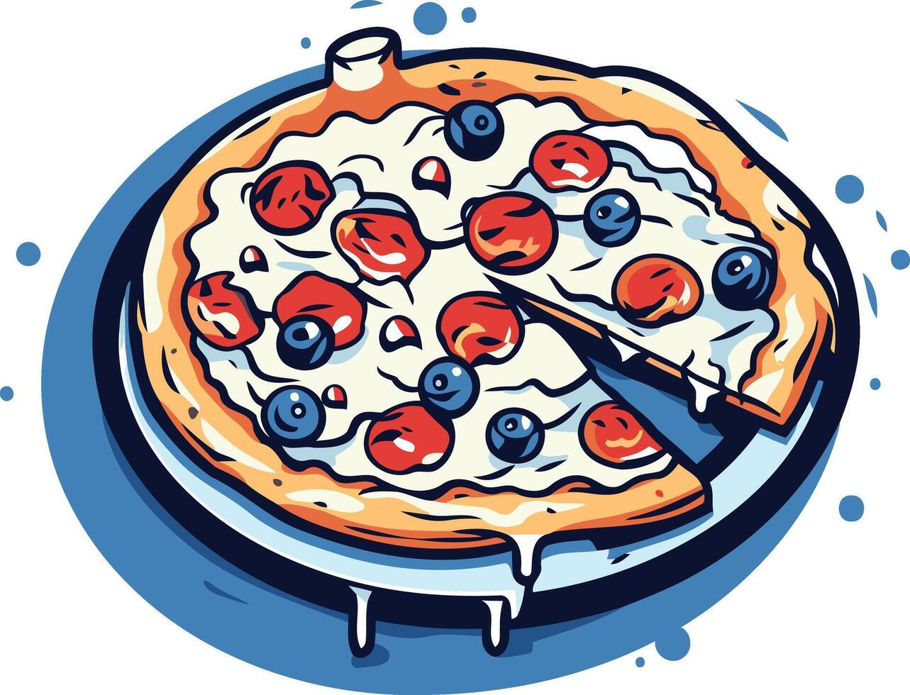 Delicious Blueberry Pizza with a Slice Removed vector