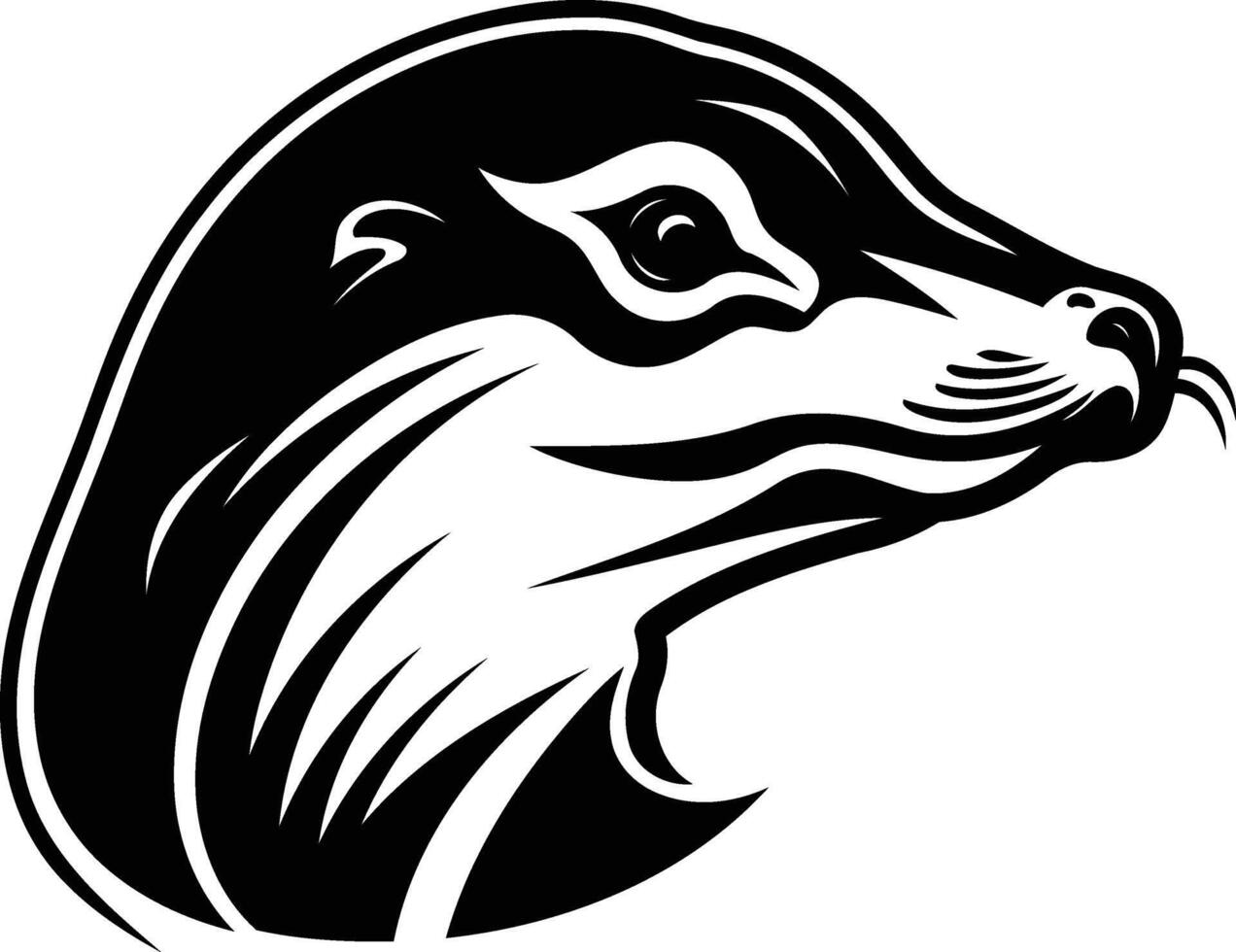 Black and white illustration of a seal's head in profile, perfect for branding, logos, or tattoos vector