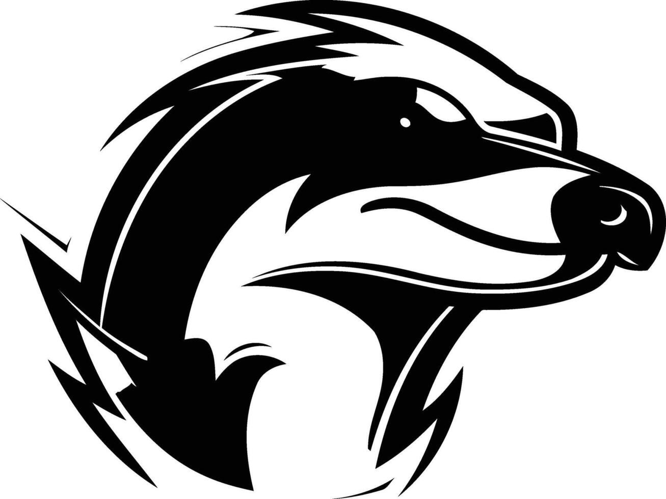 A fierce and stylized badger head in a black and white illustration vector