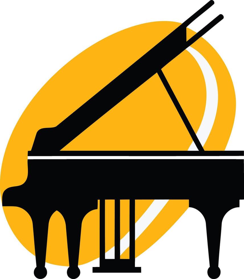 Black and White Grand Piano Silhouette with a Yellow Circle vector