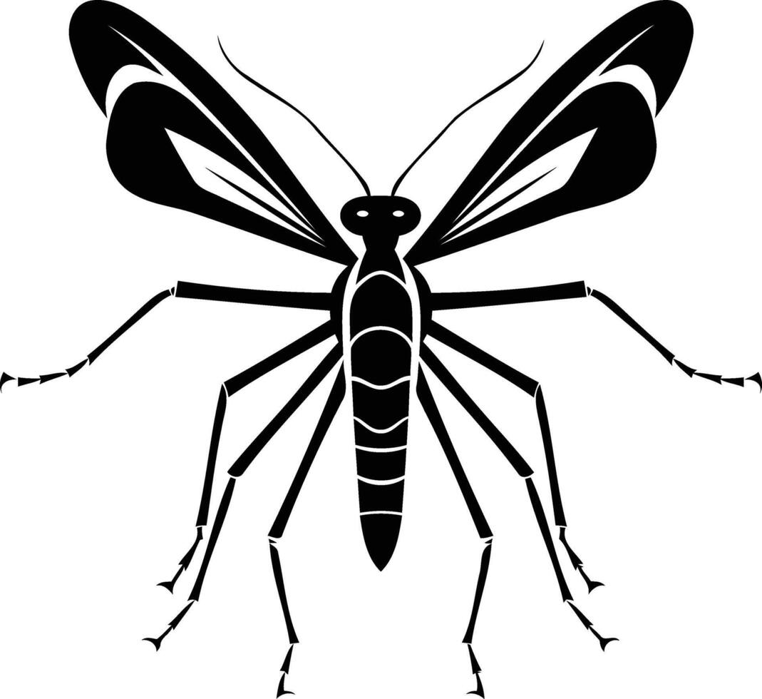 A striking black and white illustration of a mosquito in a minimalist style, perfect for designs related to nature, insects, or health vector