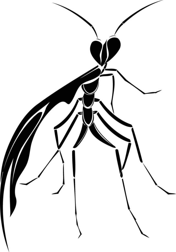 Stylized black and white silhouette of a mantis, perfect for tattoo designs, nature inspired art, and insect themed projects vector