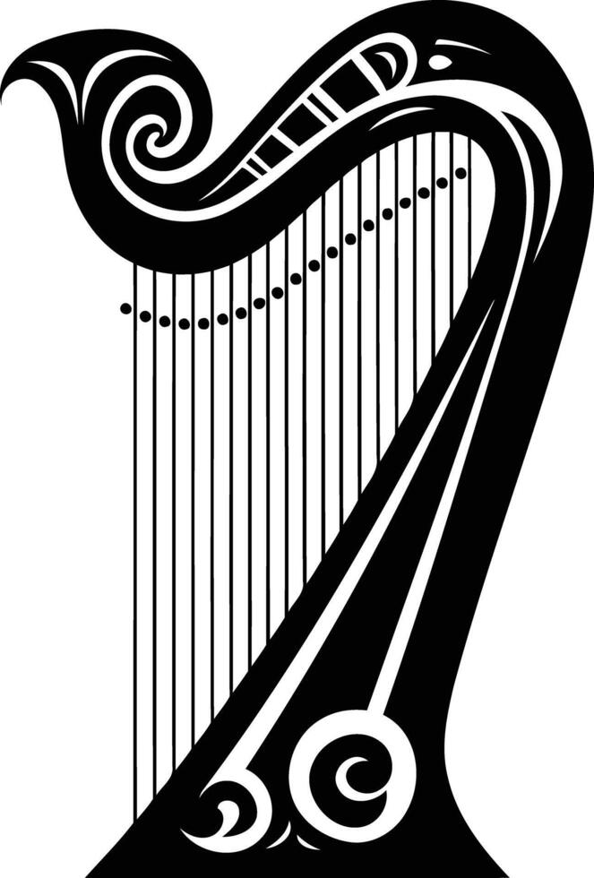 A striking silhouette of a harp, perfect for musical projects, celtic designs, and artistic expressions vector